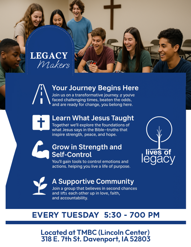 Legacy Makers flyer — Teens & young adults mentoring in Davenport, Iowa